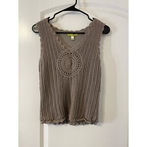 Sigrid Olson Granny Core Brown Knit Cardigan and Sleeveless Blouse, Size Small